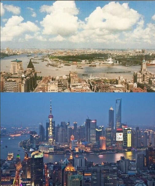 20-летняя разница между фотографиями Шанхая.